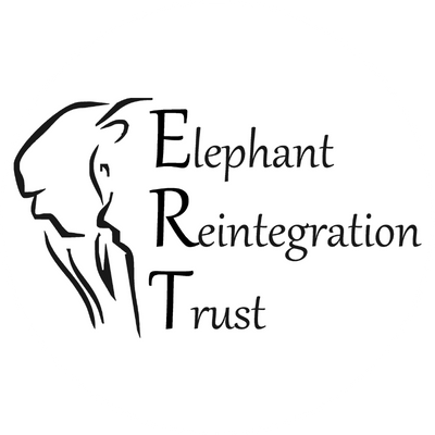 The left is line art of an elephant facing forward. On the right are the stacked words Elephant Reintegration Trust